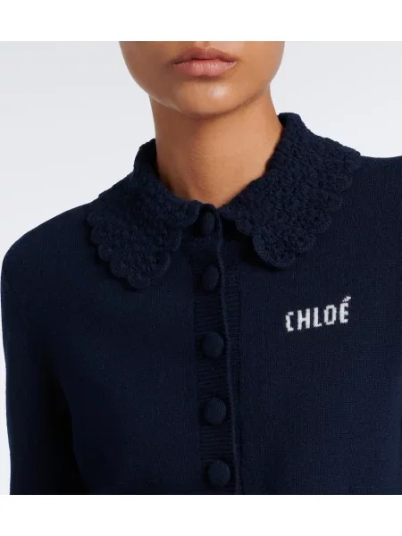 Cardigan Chloé de lână cu autograf albastru
