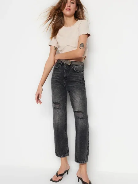 Blugi drepți Trendyol rupți negru
