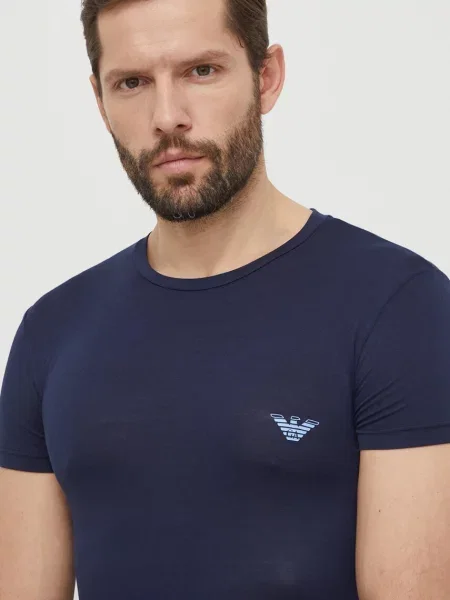 Домашна тениска Emporio Armani Underwear 2 броя с принт тъмносиньо