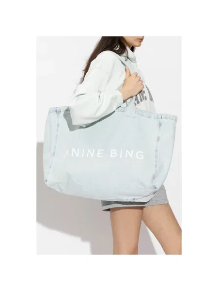 Anine Bing LEO DENIM TOTE LUCID BLUE torebka jeansowa niebieska