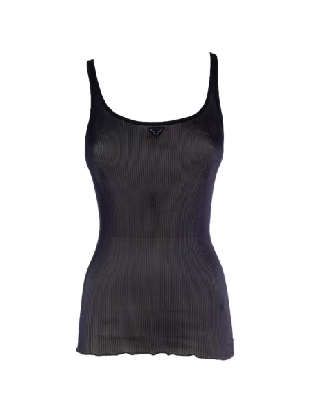 Top Prada tricotate cu autograf albastru