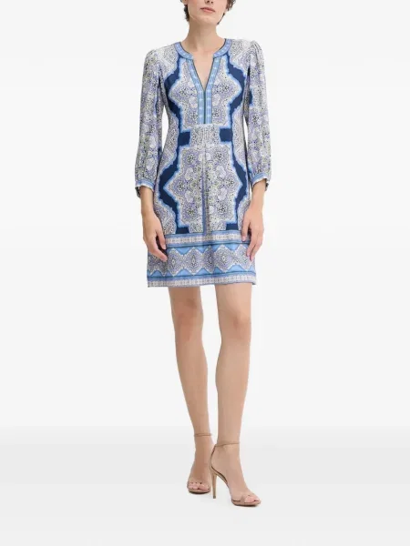 Rochie Hale Bob cu imagine cu decolteu în V de costum albastru