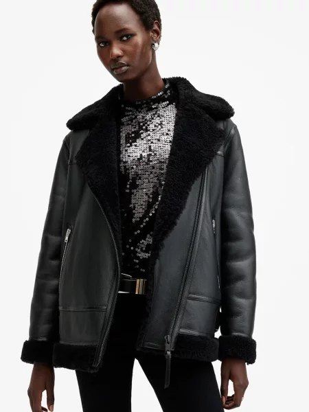 AllSaints geaca de piele SOLA femei de tranzitie negru