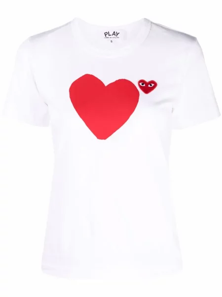 Tricou Comme Des Garcons Play cu motiv cu inimi alb