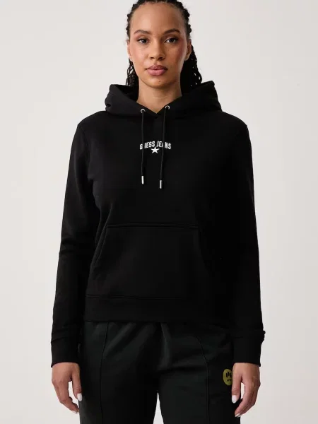 Guess Jeans hanorac cu glugă pentru femei cu negru