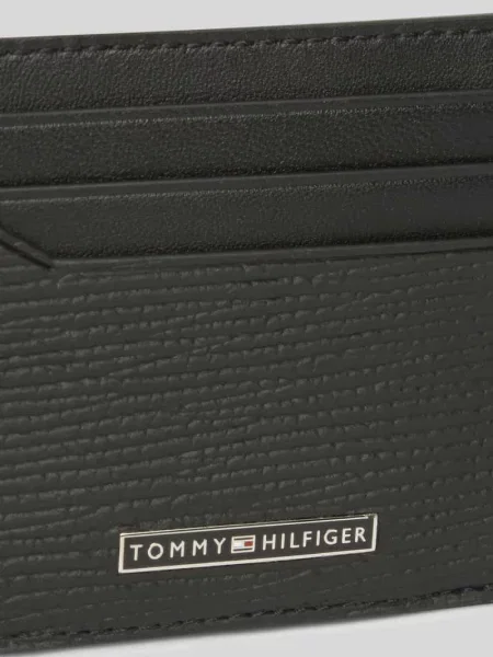 Portfel z naturalnej skóry z detalem z logo Tommy Hilfiger czarny