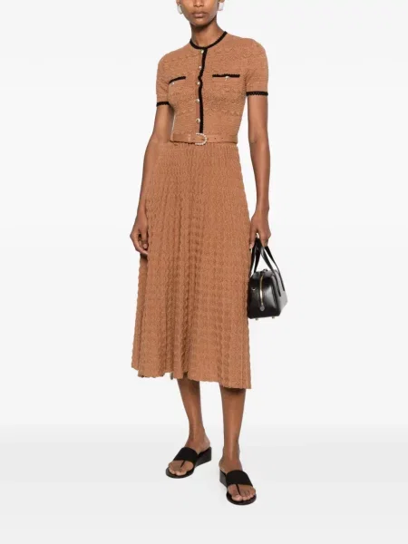 Cu centură rochie midi Self-portrait tricotate maro