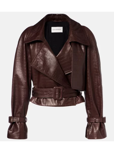 Kurtka skórzana Nour Hammour brązowa