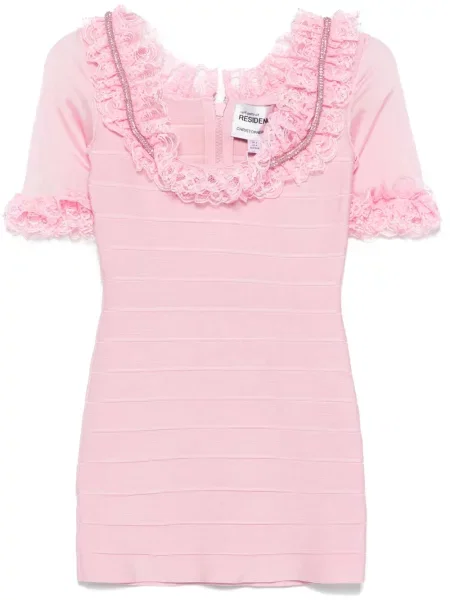 Rochie mini Self-portrait tricotate cu volane de costum roz