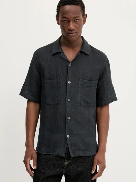 Lanena košulja BARENA VENEZIA Camicia Mola tamno relaxed s klasičnim ovratnikom plava