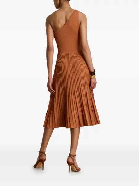 Rochie midi Lauren Ralph Lauren cu un umăr gol maro