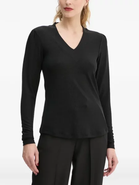 Lung tricou Bruuns Bazaar cu decolteu în V negru