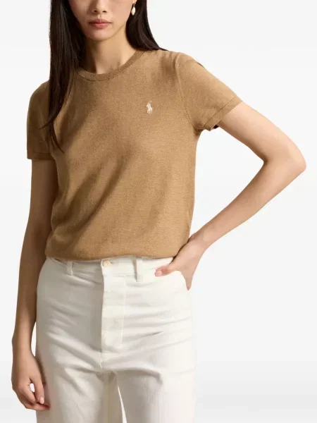 Fleece polo Polo Ralph Lauren με κέντημα με λαιμόκοψη v κόκκινο