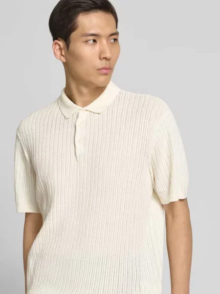 Koszulka polo kroju regular fit z fakturowanym wzorem model ‘Karl’ Casual Friday biała