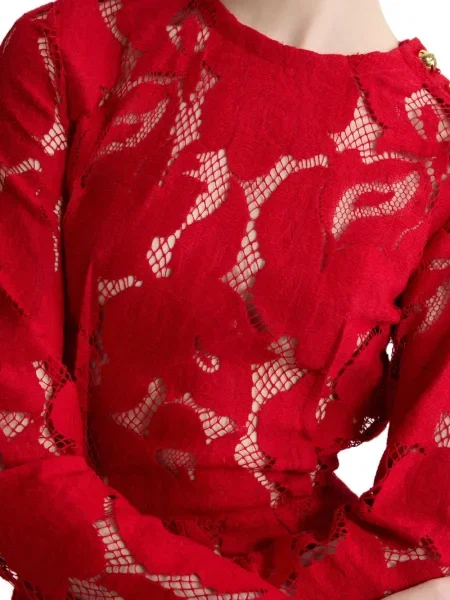 Odgovarati haljina Patou s cvjetnim printom s čipkom crvena