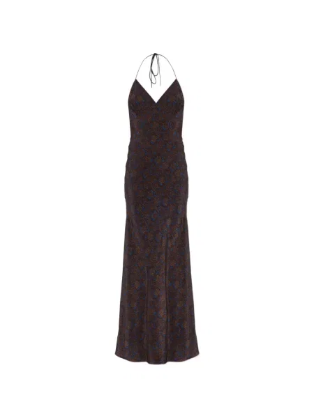 Rochie Matteau cu imagine cu model paisley cu gât halter maro