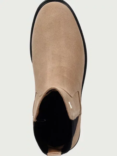 Tommy Hilfiger боти челси дамски от велур ENAMEL FLAG SUEDE ANKLE CHELSEA бежово
