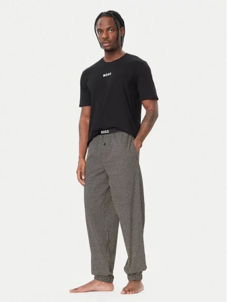 BOSS Pyžamo dlouhé Easy tmavě / černá / bílá béžová