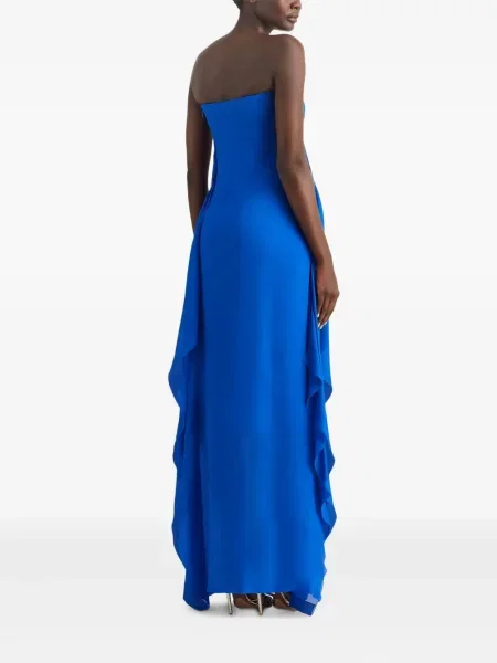 Κοστούμι μάξι φόρεμα Ralph Lauren Collection με βολάν μπλε