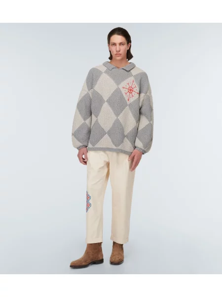 Pantaloni Adish cu broderie bej