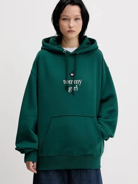 Tommy Jeans bluza z kapturem z aplikacją zielony