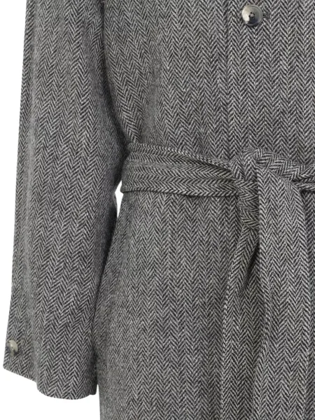 Cu centură palton Paul Smith din tweed cu model herringbone maro