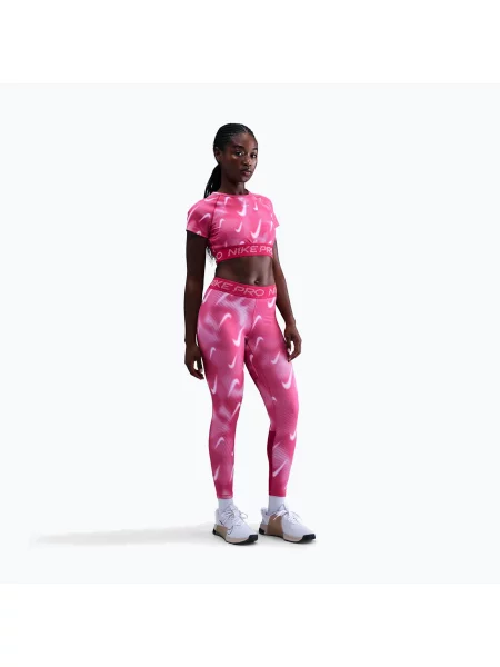 Легінси для тренувань Nike Pro Mid-Rise rush pink/pink foam/white білі