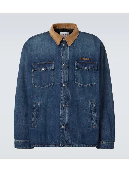 Дънково яке Miu Miu от рипсено кадифе синьо