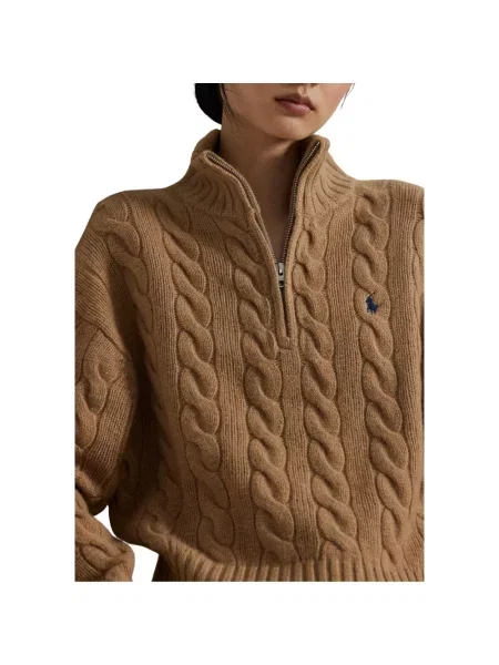 Polo Ralph Lauren sweter z dzianiny z zawartością kaszmiru Kobiety Wełna brązowy jednolity S beżowy