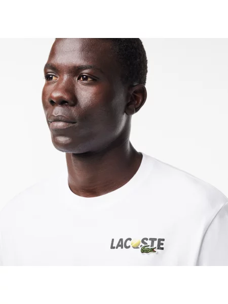 Lacoste Koszulka Heavy Cotton Jersey Z Nadrukiem Na Plecach biała