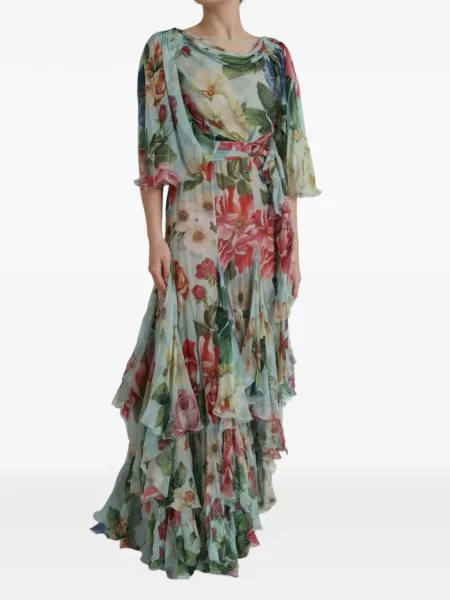Rochie maxi Dolce & Gabbana cu model floral cu imagine albastru
