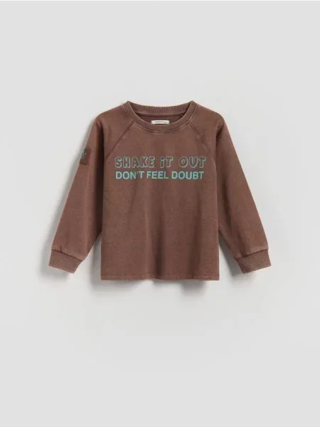 Reserved Tricou cu mânecă lungă și imprimeu violet-închis violet