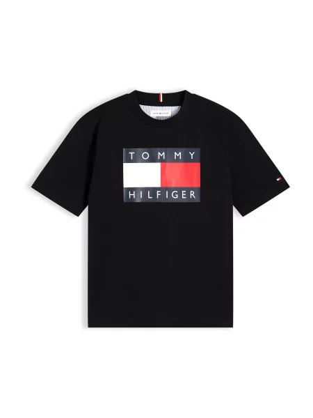 TOMMY HILFIGER Tricou Flag Logo roșu / negru alb