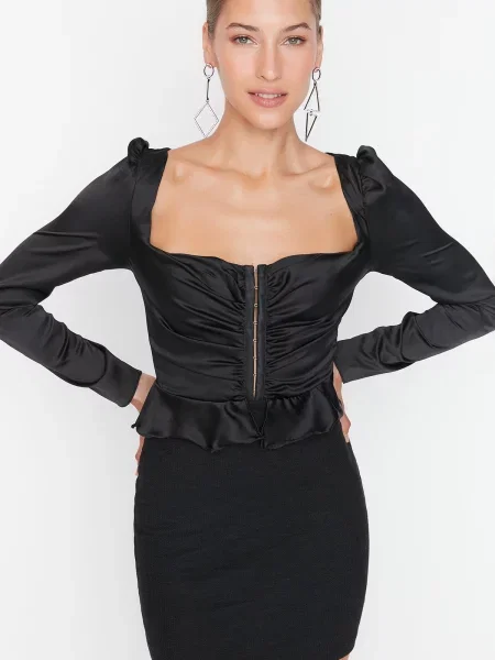 Gulerat rochie de seară Trendyol negru