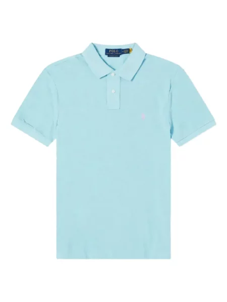 Кожена карирана поло тениска Polo Ralph Lauren бродирана бяло