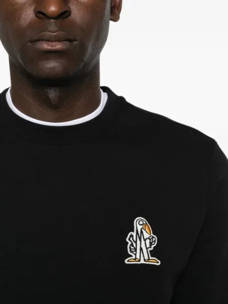 Дълго суичър без качулка Moncler с кръгло деколте черно