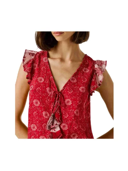 Top Pepe Jeans w kwiatki czerwony