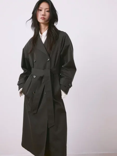 Тренч MANGO темно-сірий бавовна/поліестер сірий