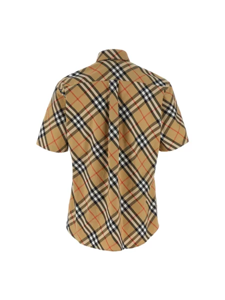 Koszula z krótkim rękawem Burberry w kratę popelinowa retro beżowa