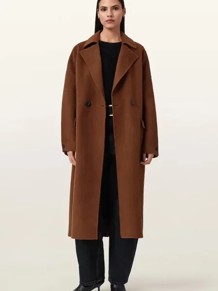 Палто с вълна AllSaints SELLMA бордо кафяво