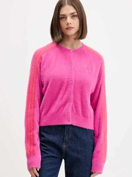 Жилетка adidas Originals Fluffy Cardigan дамска от лека материя розово