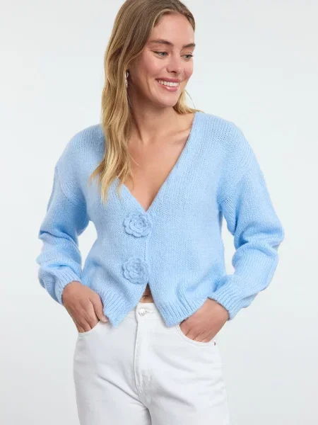 Trendyol Geacă tricotată deschis albastru