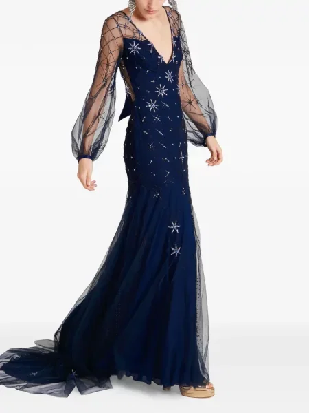 Костюм макси рокля Temperley London мъниста синьо