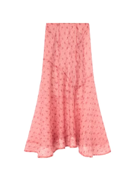 Fustă midi Ganni cu model floral până la genunchi roz