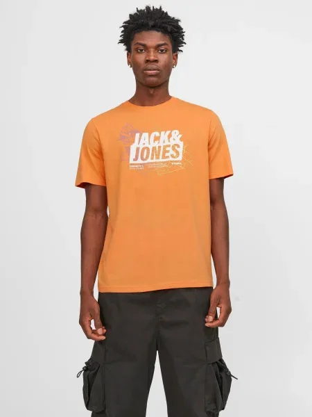 JACK & JONES Marškinėliai OMAP / balta oranžinė
