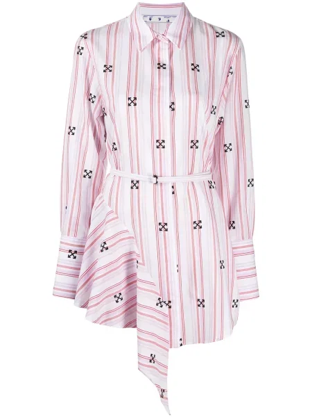 Rochie tip cămașă Off-white asimetrică alb