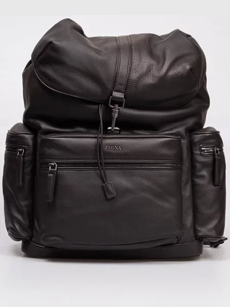 Шкіряний рюкзак з логотипом Ermenegildo Zegna коричневий