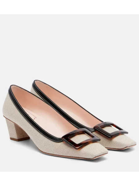 Pantofi cu toc Roger Vivier din canvas bej