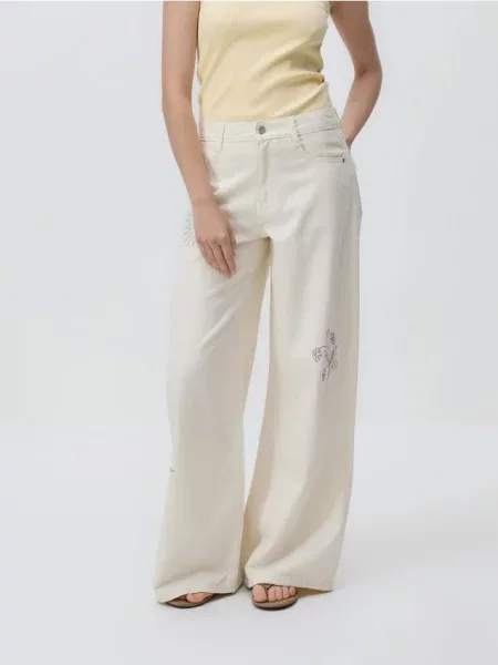 Reserved Jeansy wide leg złamana biel