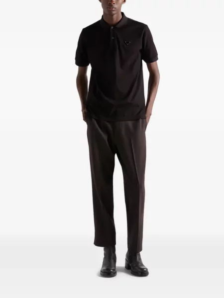 Pletena polo majica Prada s autogramom crna